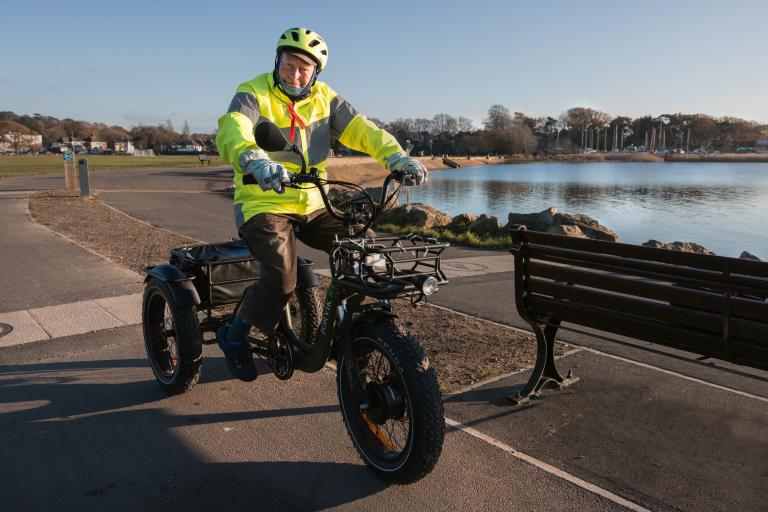 David using a trike on a new cycle path in Poole.