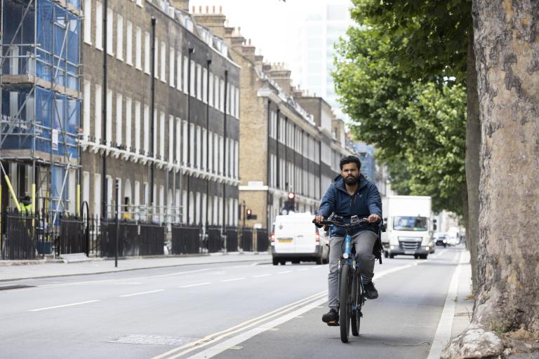 Man cycling in London