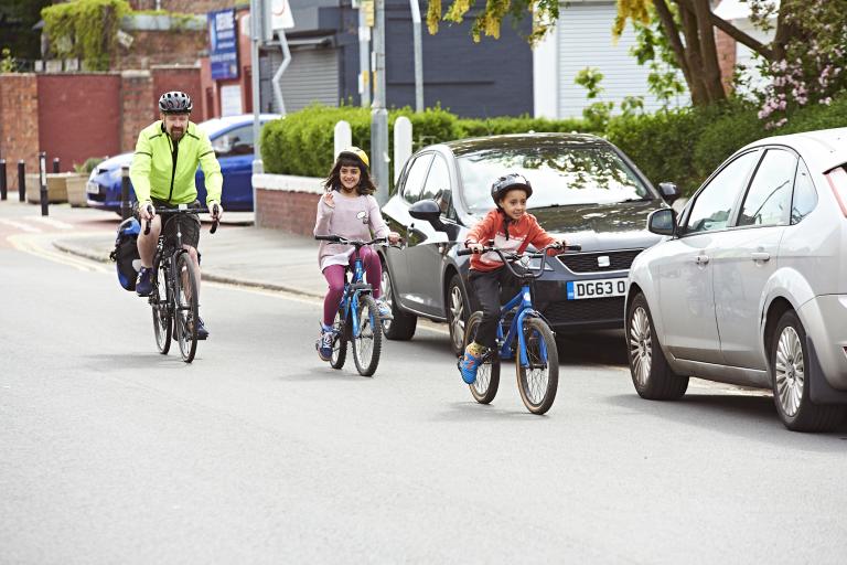 Children cycling to school in Greater Manchester