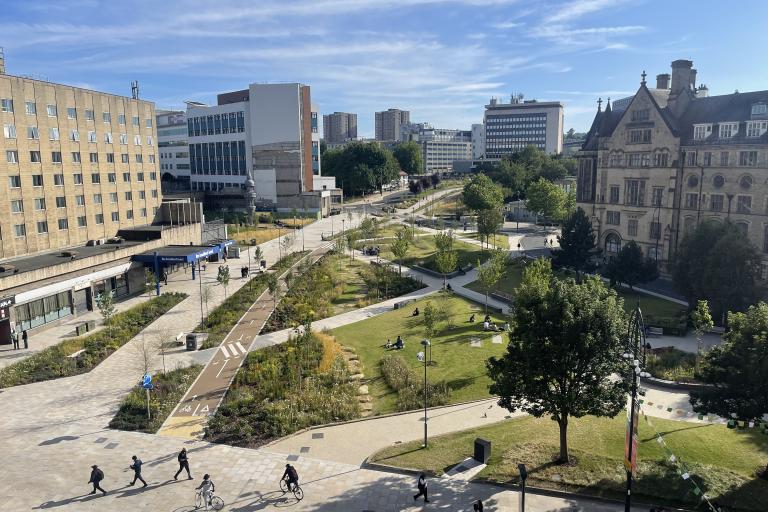 View of a pedestrianised urban area