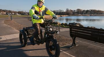 David using a trike on a new cycle path in Poole.