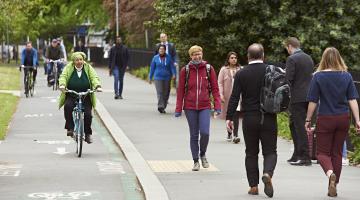 A segregated cycle lane and footpath in Manchester